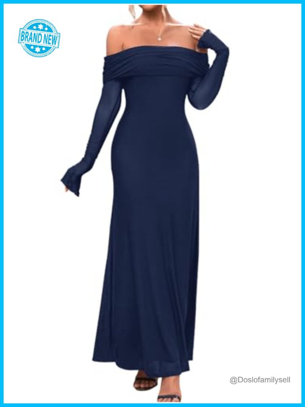 Off Shoulder Long Sleeve Bodycon Maxi Dress Stretch Mesh Ruched Backless Formal